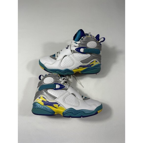 Nike Air Jordan 8 Retro Shoes Womens Size 7 White Aqua Teal Yellow CI1236-100 - Picture 1 of 10